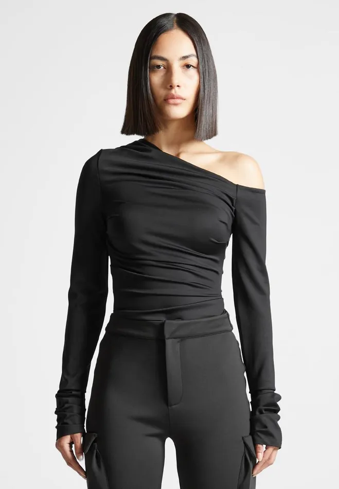 Manire De Voir Bodysuits Manire De Voir Woman Neoprene Gathered Bodysuit 8211 Black