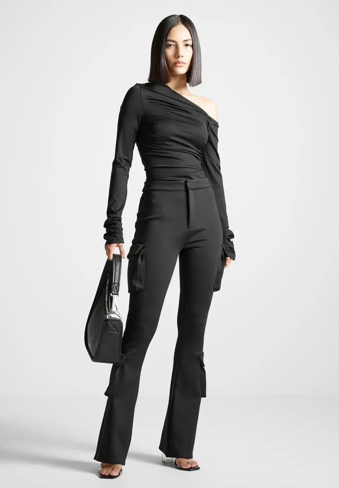 Manire De Voir Bodysuits Manire De Voir Woman Neoprene Gathered Bodysuit 8211 Black