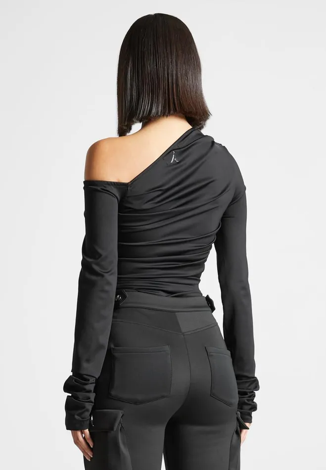 Manire De Voir Bodysuits Manire De Voir Woman Neoprene Gathered Bodysuit 8211 Black