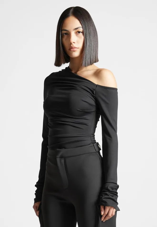 Manire De Voir Bodysuits Manire De Voir Woman Neoprene Gathered Bodysuit 8211 Black