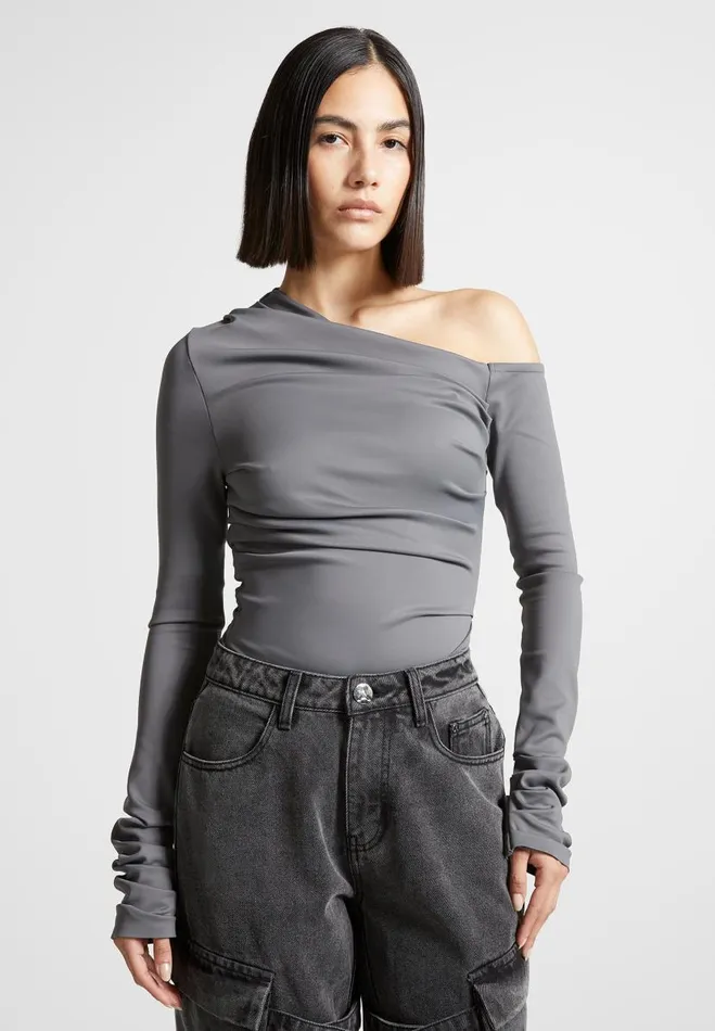 Manire De Voir Bodysuits Manire De Voir Woman Neoprene Gathered Bodysuit 8211 Grey Manire De Voir Bodysuits Manire De Voir Woman Neoprene Gathered Bodysuit 8211 Grey