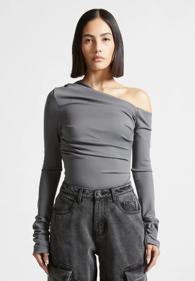 Manire De Voir Bodysuits Manire De Voir Woman Neoprene Gathered Bodysuit 8211 Grey
