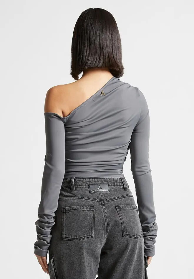 Manire De Voir Bodysuits Manire De Voir Woman Neoprene Gathered Bodysuit 8211 Grey