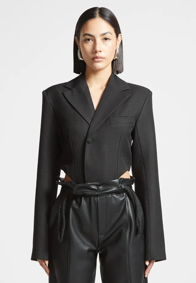 Manire De Voir Bodysuits Manire De Voir Woman Tailored High Leg Blazer Bodysuit 8211 Black Manire De Voir Bodysuits Manire De Voir Woman Tailored High Leg Blazer Bodysuit 8211 Black