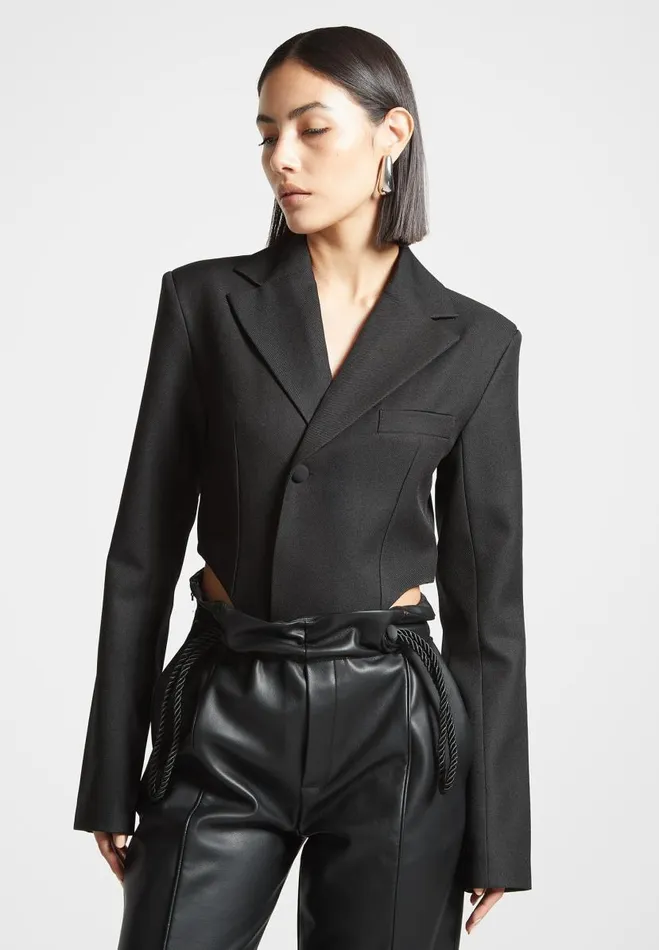 Manire De Voir Bodysuits Manire De Voir Woman Tailored High Leg Blazer Bodysuit 8211 Black