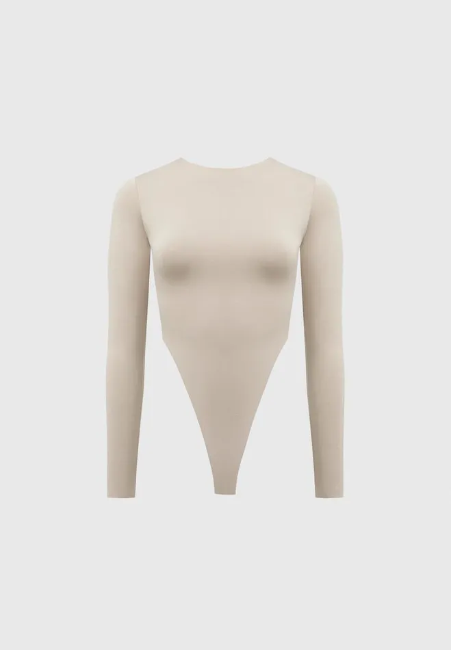 Manire De Voir Bodysuits Manire De Voir Woman ternelle High Leg Long Sleeve Bodysuit 8211 Beige