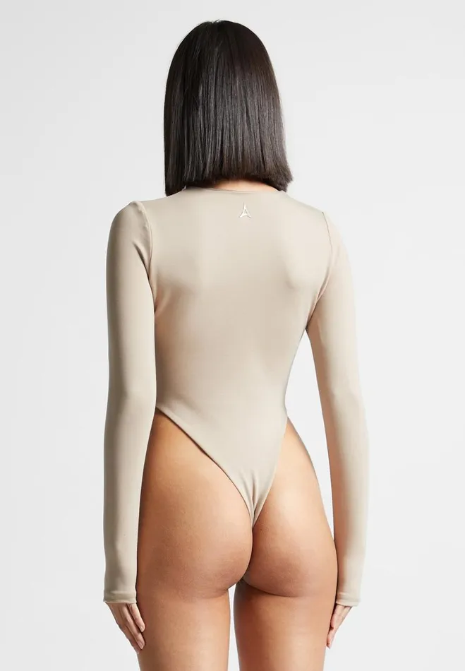 Manire De Voir Bodysuits Manire De Voir Woman ternelle High Leg Long Sleeve Bodysuit 8211 Beige