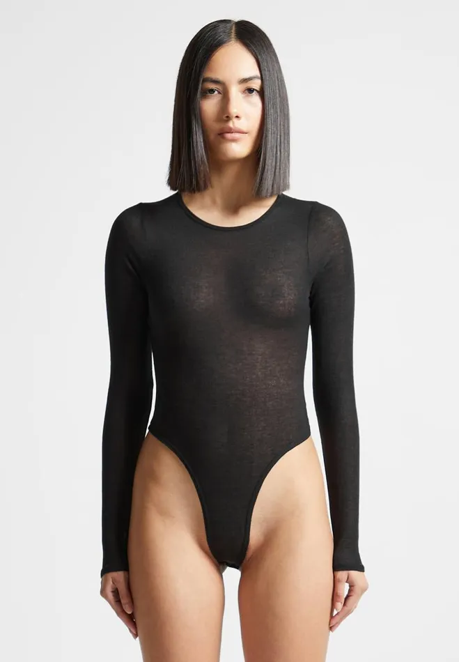 Manire De Voir Bodysuits Manire De Voir Woman ternelle Sheer Long Sleeve Bodysuit 8211 Black