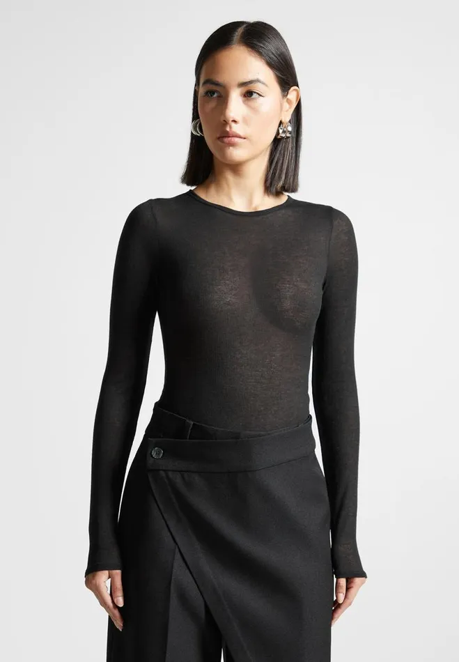 Manire De Voir Bodysuits Manire De Voir Woman ternelle Sheer Long Sleeve Bodysuit 8211 Black