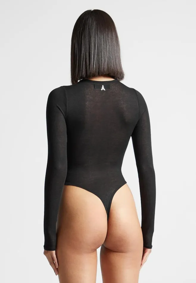 Manire De Voir Bodysuits Manire De Voir Woman ternelle Sheer Long Sleeve Bodysuit 8211 Black