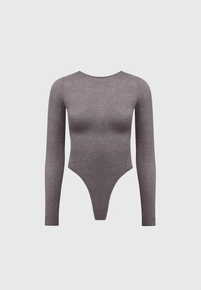 Manire De Voir Bodysuits Manire De Voir Woman ternelle Sheer Long Sleeve Bodysuit 8211 Grey