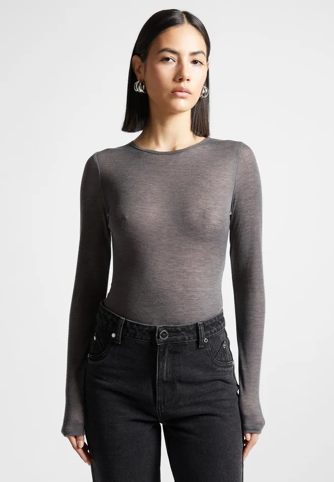 Manire De Voir Bodysuits Manire De Voir Woman ternelle Sheer Long Sleeve Bodysuit 8211 Grey