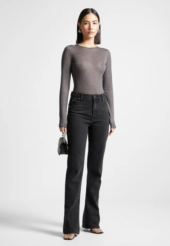 Manire De Voir Bodysuits Manire De Voir Woman ternelle Sheer Long Sleeve Bodysuit 8211 Grey