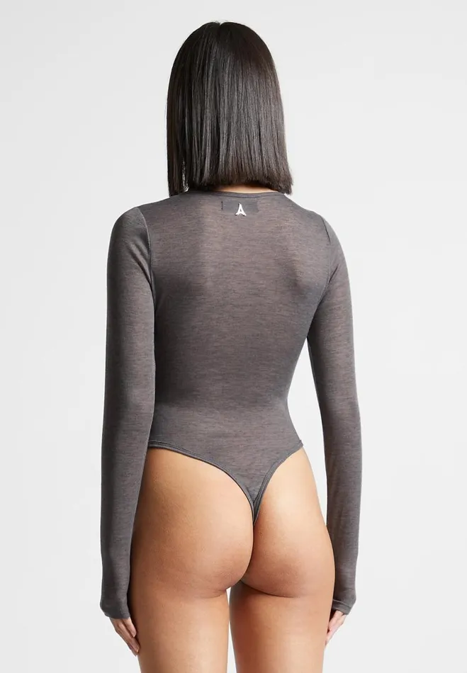Manire De Voir Bodysuits Manire De Voir Woman ternelle Sheer Long Sleeve Bodysuit 8211 Grey