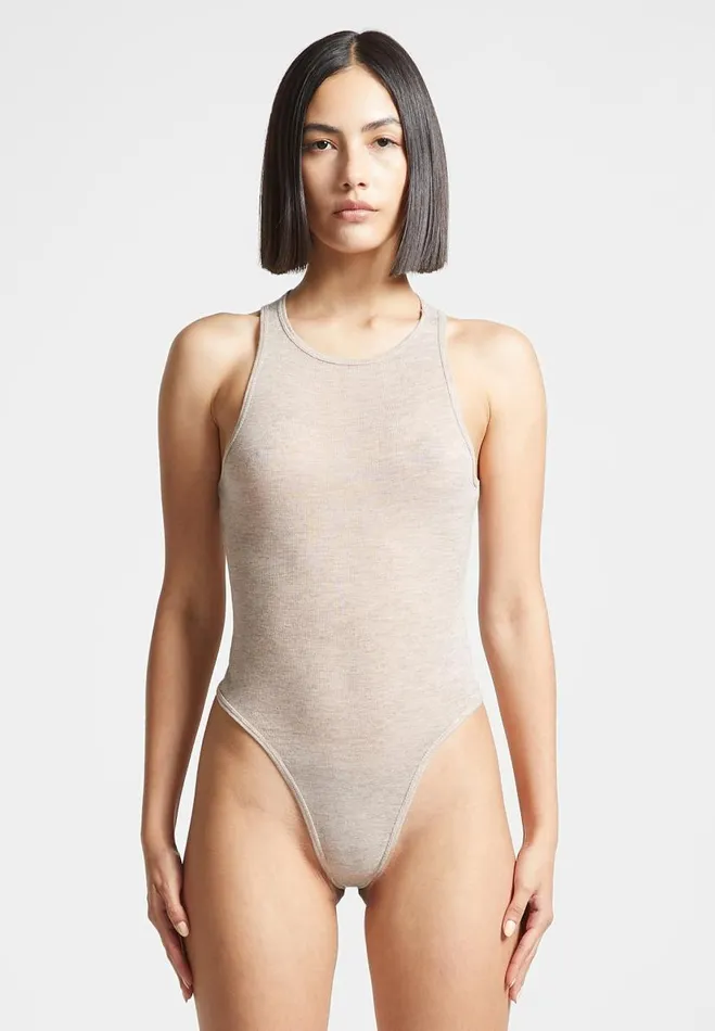 Manire De Voir Bodysuits Manire De Voir Woman ternelle Sheer Racer Neck Bodysuit 8211 Beige Manire De Voir Bodysuits Manire De Voir Woman ternelle Sheer Racer Neck Bodysuit 8211 Beige