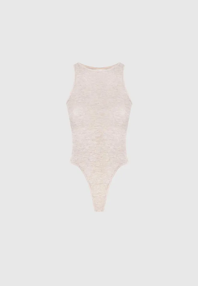 Manire De Voir Bodysuits Manire De Voir Woman ternelle Sheer Racer Neck Bodysuit 8211 Beige