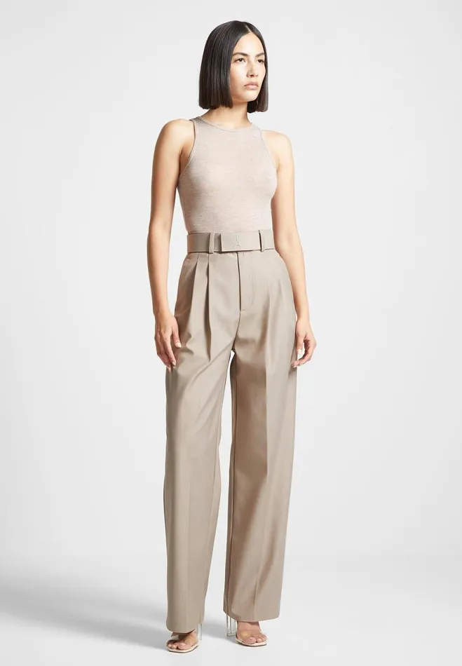 Manire De Voir Bodysuits Manire De Voir Woman ternelle Sheer Racer Neck Bodysuit 8211 Beige
