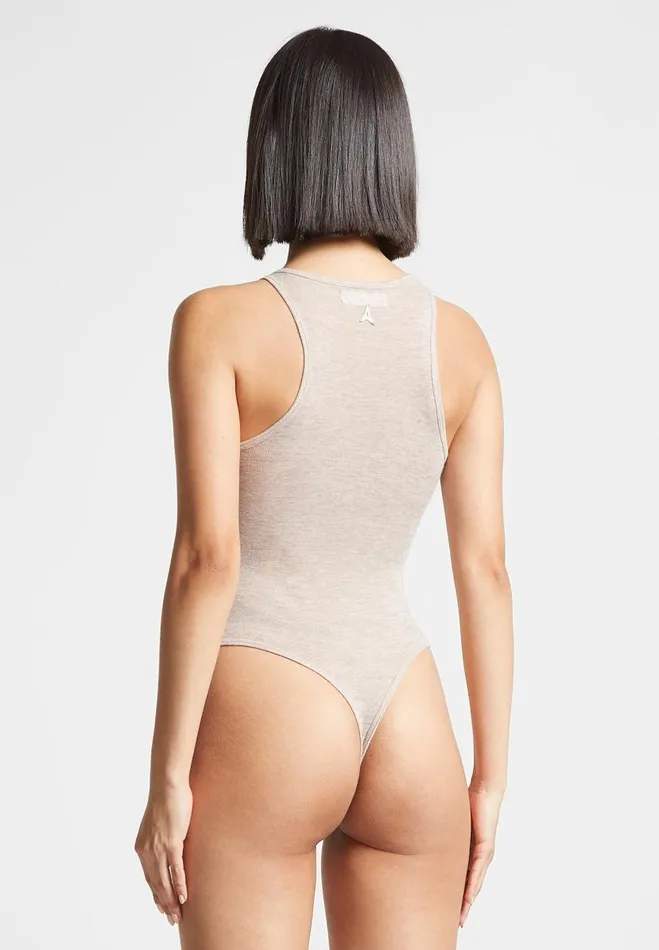 Manire De Voir Bodysuits Manire De Voir Woman ternelle Sheer Racer Neck Bodysuit 8211 Beige
