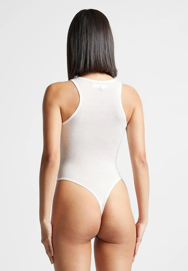 Manire De Voir Bodysuits Manire De Voir Woman ternelle Sheer Racer Neck Bodysuit 8211 White
