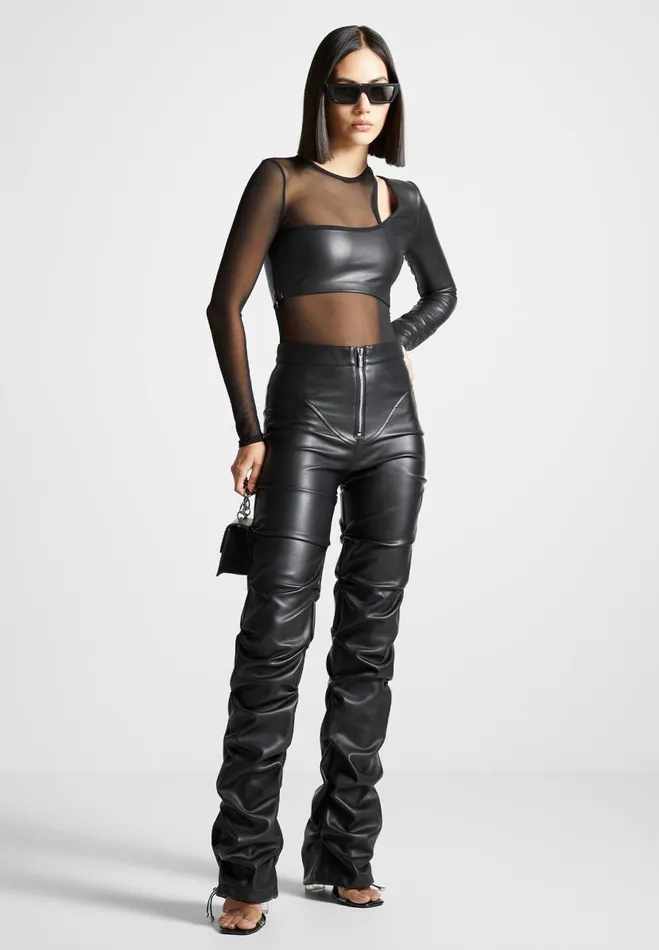 Manire De Voir Bodysuits Manire De Voir Woman Vegan Leather Overlay Mesh Bodysuit 8211 Black Manire De Voir Bodysuits Manire De Voir Woman Vegan Leather Overlay Mesh Bodysuit 8211 Black