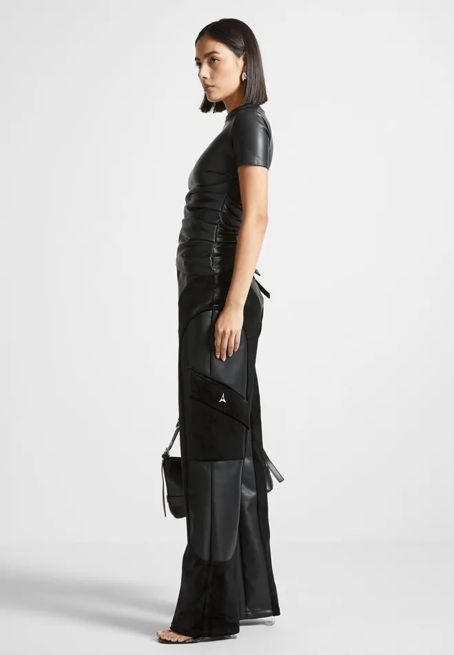 Manire De Voir Cargo Pants and Joggers Manire De Voir Woman Vegan Leather And Velvet Cargo Pants 8211 Black