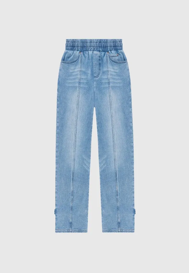 Manire De Voir Cargo Pants and Joggers Manire De Voir Woman Washed Denim Jersey Joggers 8211 Mid Blue