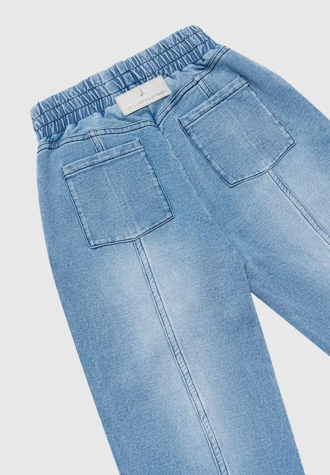 Manire De Voir Cargo Pants and Joggers Manire De Voir Woman Washed Denim Jersey Joggers 8211 Mid Blue