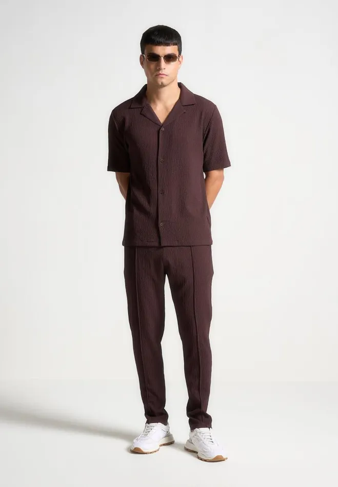 Manire De Voir Casual CoOrds Manire De Voir Man Seersucker Tapered Trousers 8211 Brown Manire De Voir Casual CoOrds Manire De Voir Man Seersucker Tapered Trousers 8211 Brown