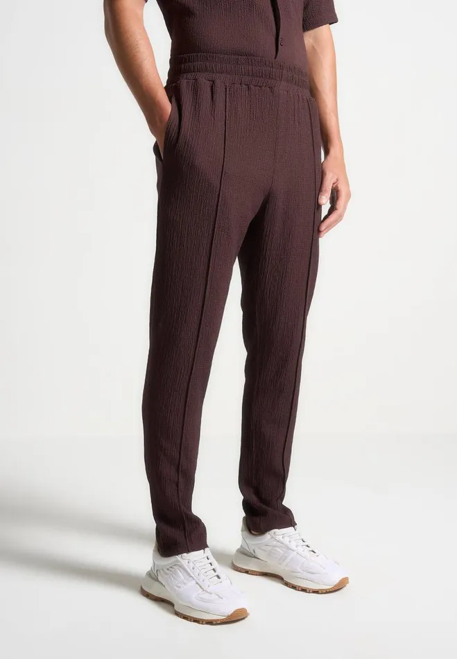Manire De Voir Casual CoOrds Manire De Voir Man Seersucker Tapered Trousers 8211 Brown
