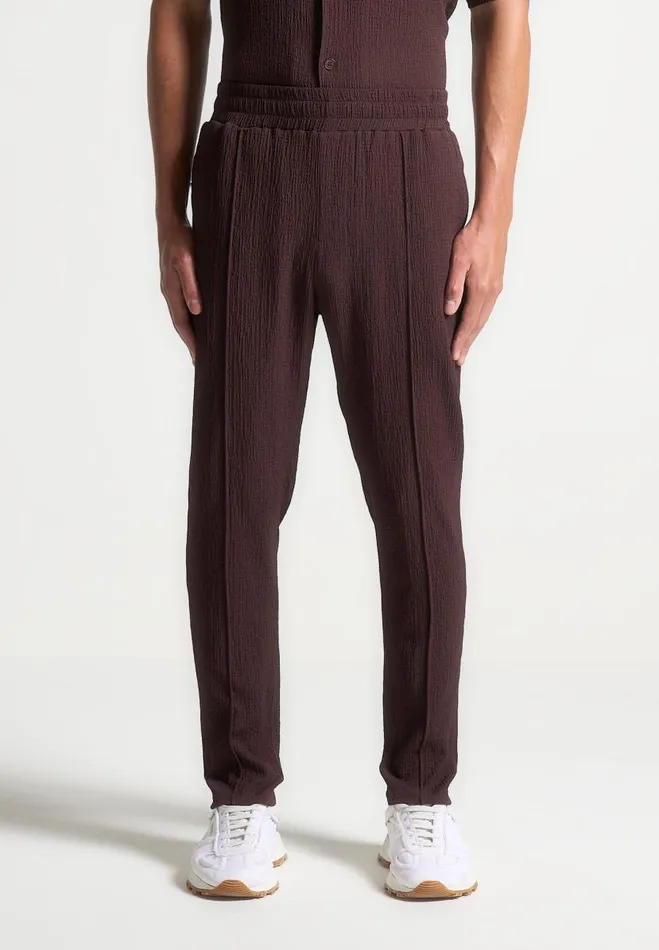 Manire De Voir Casual CoOrds Manire De Voir Man Seersucker Tapered Trousers 8211 Brown