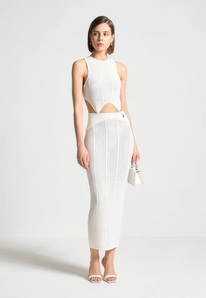 Manire De Voir Dresses Manire De Voir Woman 2In1 Knitted Midaxi Dress 8211 White Manire De Voir Dresses Manire De Voir Woman 2In1 Knitted Midaxi Dress 8211 White