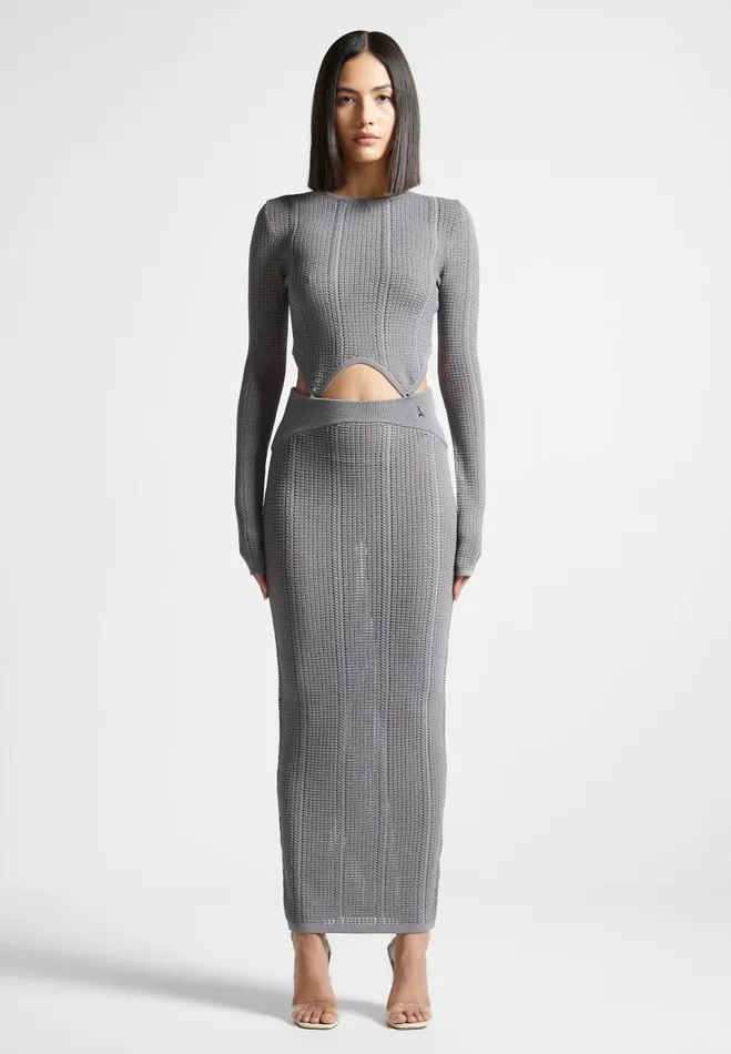 Manire De Voir Dresses Manire De Voir Woman 2in1 Long Sleeve Knitted Midaxi Dress 8211 Grey Manire De Voir Dresses Manire De Voir Woman 2in1 Long Sleeve Knitted Midaxi Dress 8211 Grey