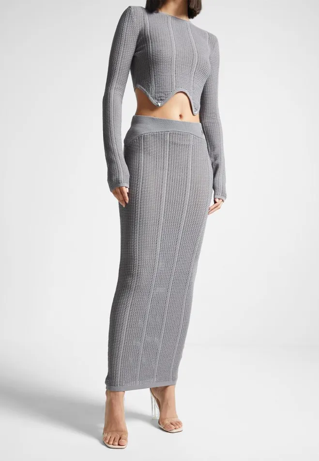 Manire De Voir Dresses Manire De Voir Woman 2in1 Long Sleeve Knitted Midaxi Dress 8211 Grey