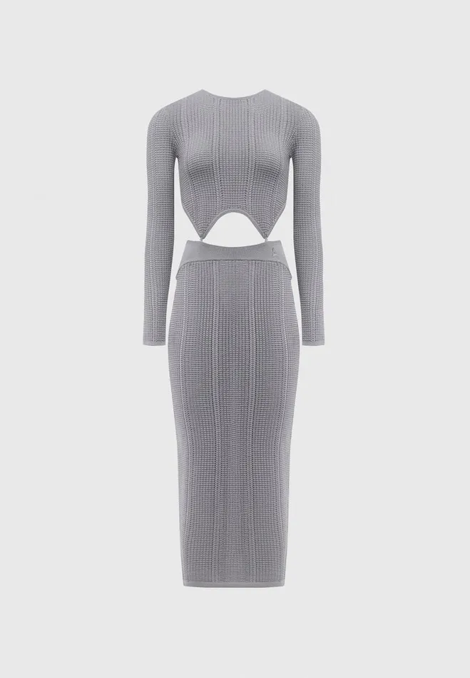 Manire De Voir Dresses Manire De Voir Woman 2in1 Long Sleeve Knitted Midaxi Dress 8211 Grey