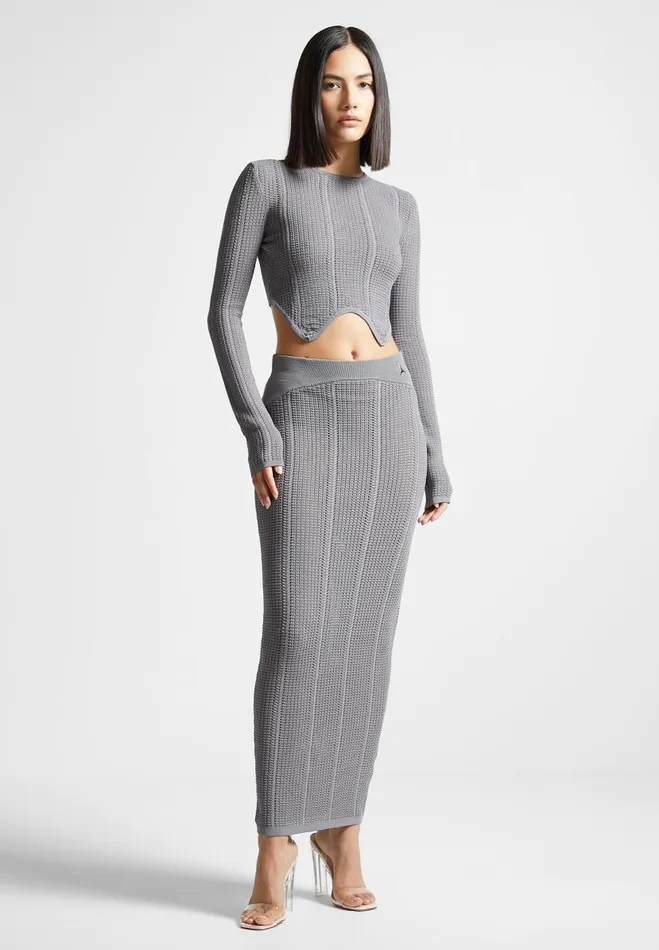 Manire De Voir Dresses Manire De Voir Woman 2in1 Long Sleeve Knitted Midaxi Dress 8211 Grey