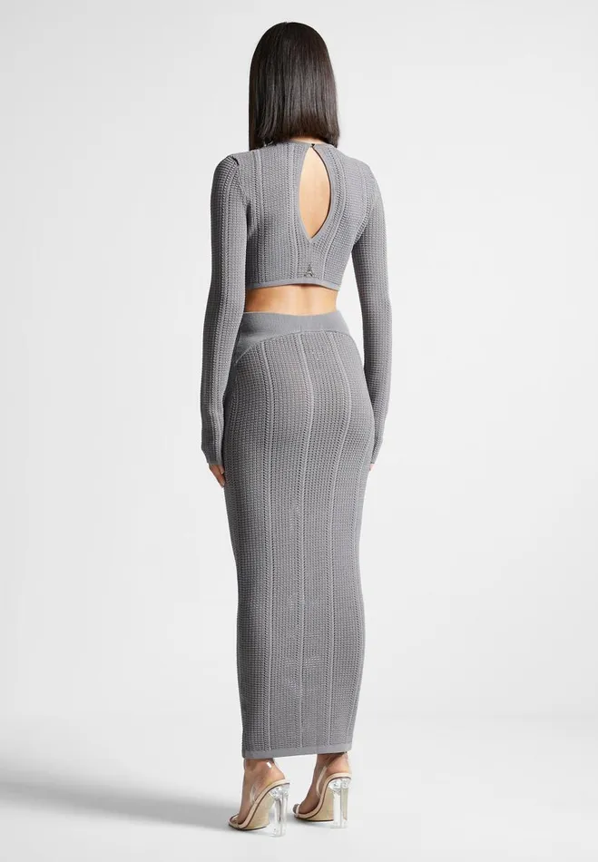 Manire De Voir Dresses Manire De Voir Woman 2in1 Long Sleeve Knitted Midaxi Dress 8211 Grey