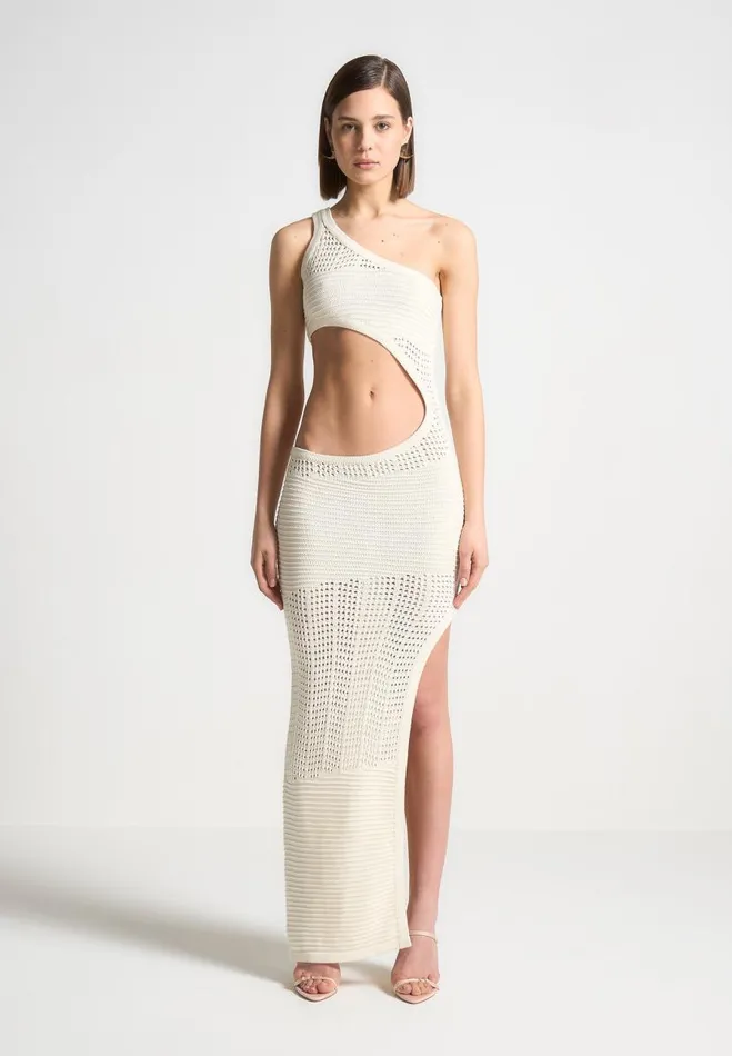 Manire De Voir Dresses Manire De Voir Woman Asymmetric Crochet Knit Cut Out Maxi Dress 8211 Cream