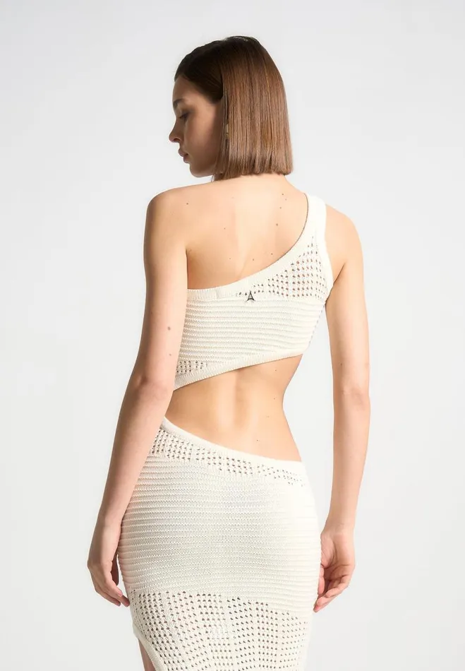 Manire De Voir Dresses Manire De Voir Woman Asymmetric Crochet Knit Cut Out Maxi Dress 8211 Cream