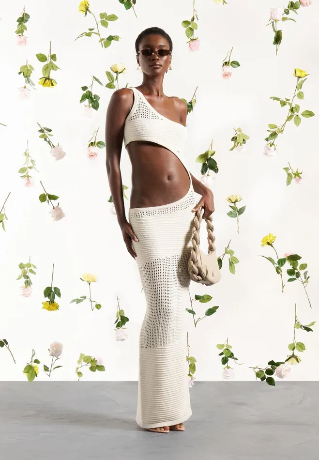 Manire De Voir Dresses Manire De Voir Woman Asymmetric Crochet Knit Cut Out Maxi Dress 8211 Cream