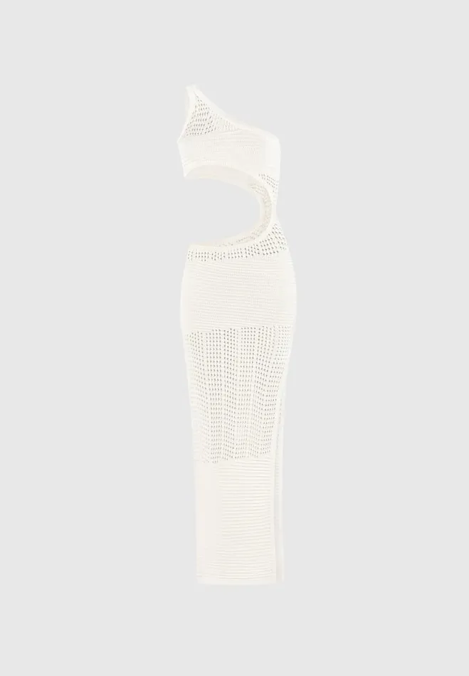Manire De Voir Dresses Manire De Voir Woman Asymmetric Crochet Knit Cut Out Maxi Dress 8211 Cream