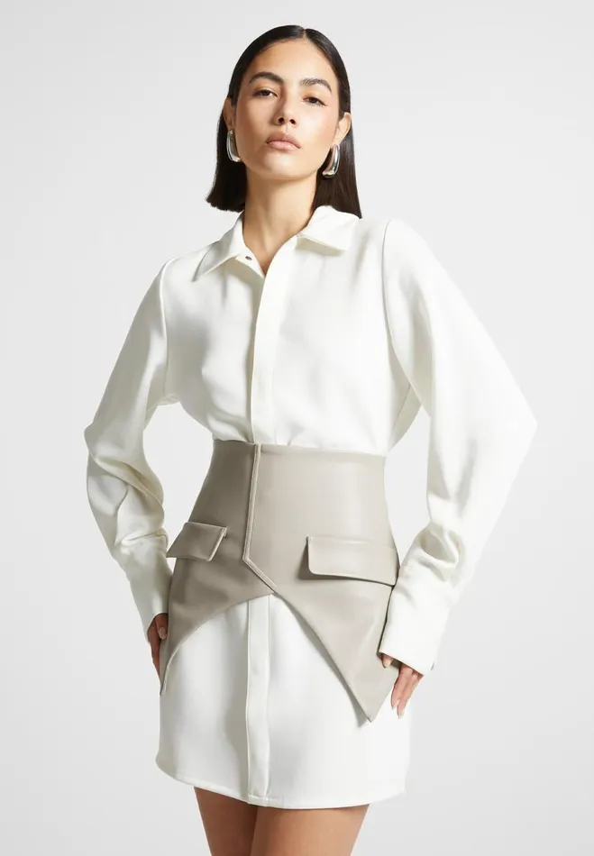 Manire De Voir Dresses Manire De Voir Woman Corset Shirt Dress 8211 WhiteBeige