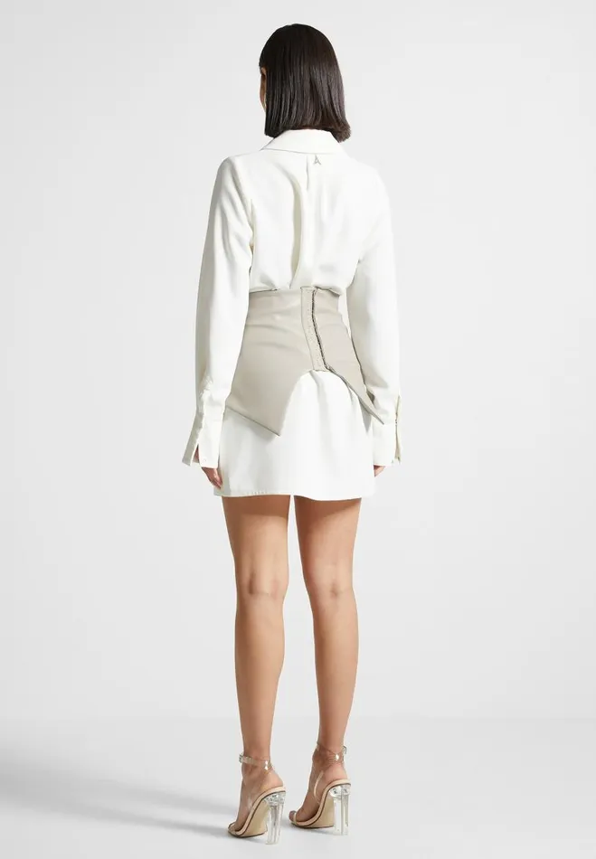 Manire De Voir Dresses Manire De Voir Woman Corset Shirt Dress 8211 WhiteBeige