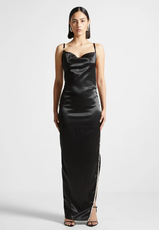 Manire De Voir Dresses Manire De Voir Woman Embellished Open Back Satin Midaxi Dress 8211 Black