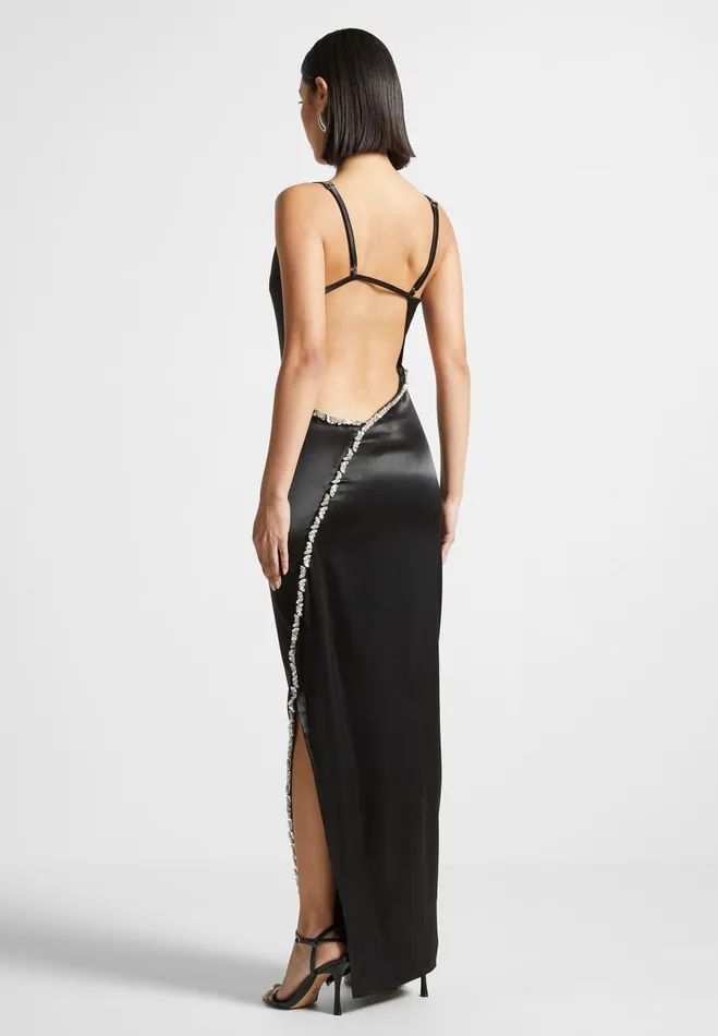 Manire De Voir Dresses Manire De Voir Woman Embellished Open Back Satin Midaxi Dress 8211 Black