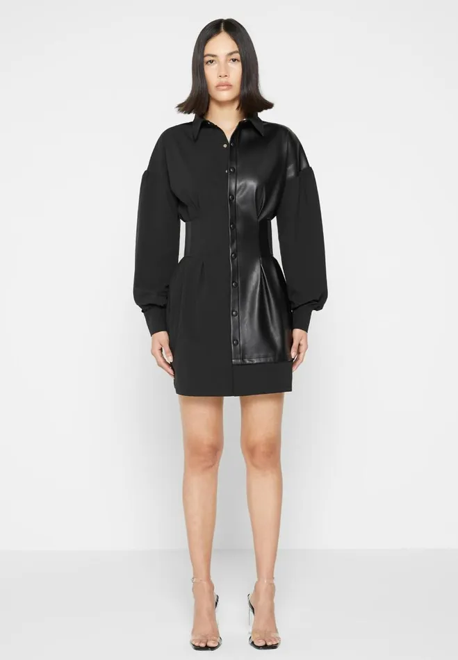 Manire De Voir Dresses Manire De Voir Woman Half Vegan Leather Shirt Dress 8211 Black Manire De Voir Dresses Manire De Voir Woman Half Vegan Leather Shirt Dress 8211 Black