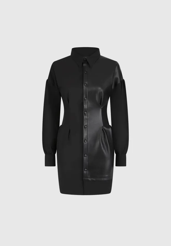 Manire De Voir Dresses Manire De Voir Woman Half Vegan Leather Shirt Dress 8211 Black