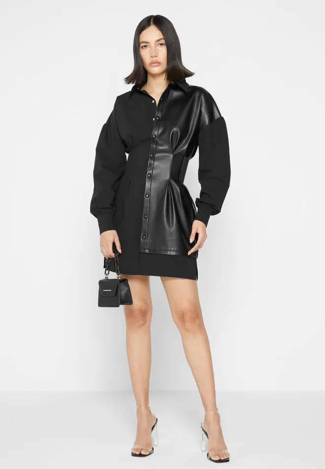 Manire De Voir Dresses Manire De Voir Woman Half Vegan Leather Shirt Dress 8211 Black