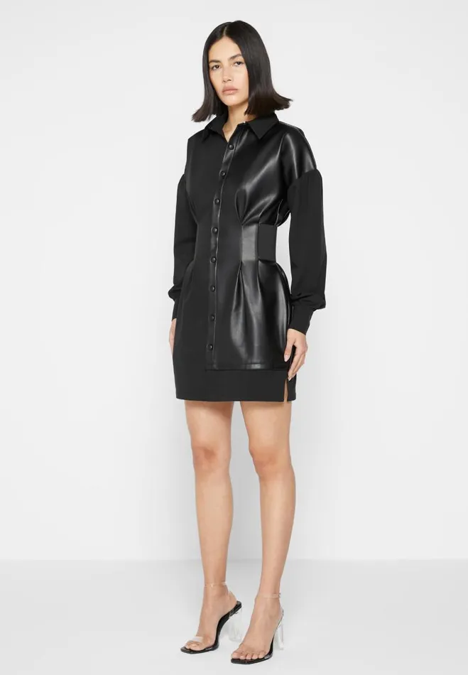 Manire De Voir Dresses Manire De Voir Woman Half Vegan Leather Shirt Dress 8211 Black