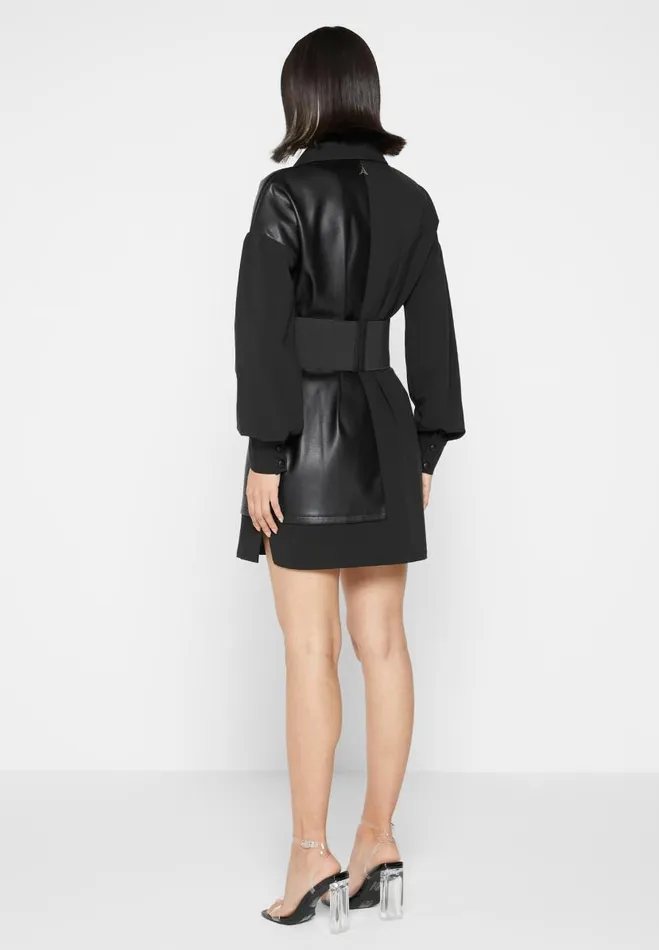 Manire De Voir Dresses Manire De Voir Woman Half Vegan Leather Shirt Dress 8211 Black