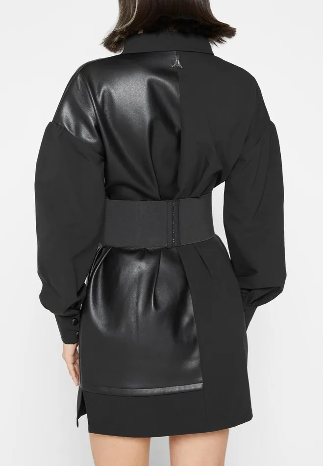 Manire De Voir Dresses Manire De Voir Woman Half Vegan Leather Shirt Dress 8211 Black